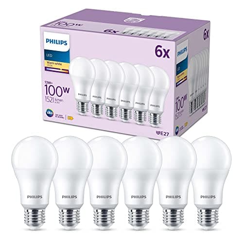 Image of Philips LED Frosted A67 Light Bulb 6 Pack [Warm White 2700K - E27 Edison Screw] 100W, Non Dimmable. for Home Indoor Lighting, Value Range