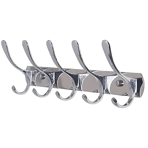 Image of SKOLOO - Wall Mounted Coat Rack with 5 Hooks, Metal Wall Mounted Coat Hanger for Coat Jacket Backpack Coat Silver Hooks Perfect for Entryway, Kitchen, Bedroom