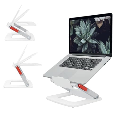 Image of Leitz Height Adjustable Multi-Angle Laptop Stand, Six Pre-Set Height & Angle Combinations, Compact Footprint, Desktop/Tabletop Riser Stand, For 13" - 15" Laptops/Monitors, Ergo Range, White, 64240001