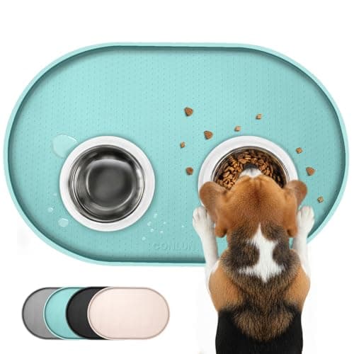 Image of Conlun Cat Food Mat,1.2 cm Raised Edges Dog Bowl Mat for Spill Containment,BPA-Free Silicone Pet Food Mats for Floors Waterproof,Rubber Dog Feeding Mat for Food and Water Bowls(Turquoise,48x30cm)