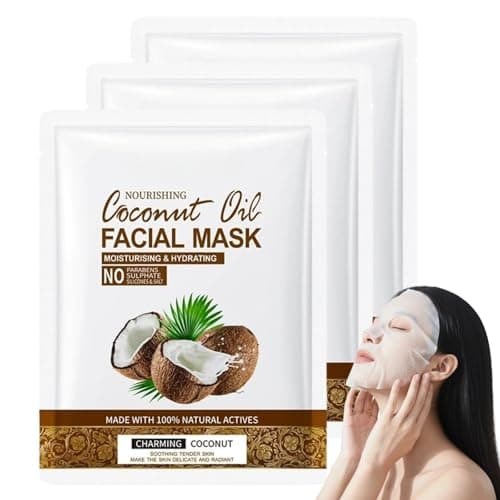 Image of Coconut Oil Face Masks, 3 PCS Hydrating Sheet Mask Set with Castor Oil & Hyaluronic Acid, Natural Skincare Gift Sets for Women & Teenage Girls, Ultra Moisturising Face Care for Dry Winter Skin