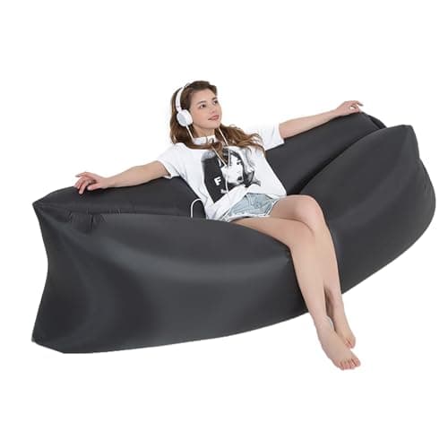 Image of Inflatable Lounger Air Sofa, Waterproof Inflatable Sun Lounger, Portable Lazy Air Sofa Bed with Carry Bag, Inflatables Lounger for Adults, Lounger Lazy for Swim,Camping,Beach,Hiking,Park,Pool (Black)