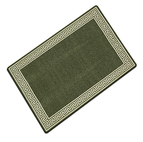 Image of Rugs Shop Door Mats Indoor Non Slip Mat Carpet Runners for Hallways Geometrical Border Low Profile Washable Runner Rug for Kitchen, Front Door Hall Hallways Living Room (50 x 80 cm, Green Cream)