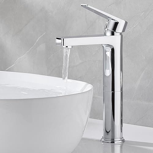 Image of GRICOL Bathroom Sink Taps High Rise Basin Mixer Tap Single Lever Dual Flow Hot and Cold Solid Brass Bathroom Faucet Chorme Silver