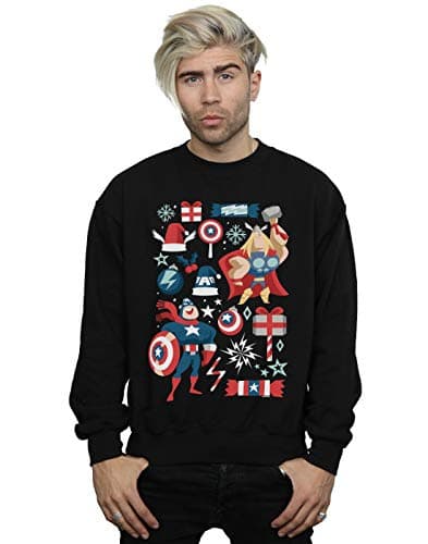 Image of Marvel Men's Thor And Captain America Christmas Day Sweatshirt Black Medium
