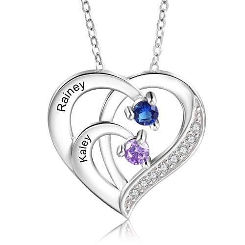 Image of Ashleymade Personalized Necklace Silver 925 Women's Heart Pendant Necklace with 4 Names Engraving Mother Daughter Gift for Mother's Day Valentine's Day Christmas
