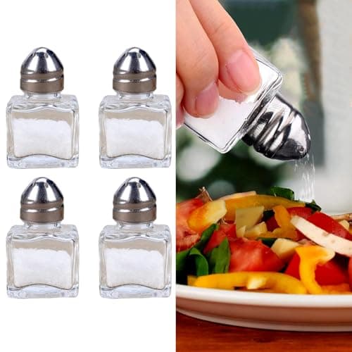 Image of Salt Shaker, Salt & Pepper Shakers, Salt And Pepper Shakers, Pepper Shaker,Mini Salt And Pepper Sets, with Funnel Small Cube Glass Spice Shaker Container for Kitchen Restaurant Travel Camp Party（4 Pcs