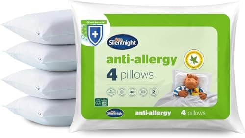 Image of Silentnight Luxury Anti Allergy Pillows 4 Pack - Soft Medium Support Pillows Filled with Anti-Bacterial Anti-Allergy Fibres Ideal for Back and Side Sleepers - Machine Washable - Pack of 4,White