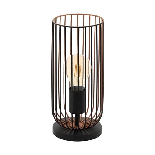 Image of Eglo Roccamena Vintage Table Lamp, Black and Copper-Coloured Steel Bedside Light, Living Room Lighting, E27 Socket