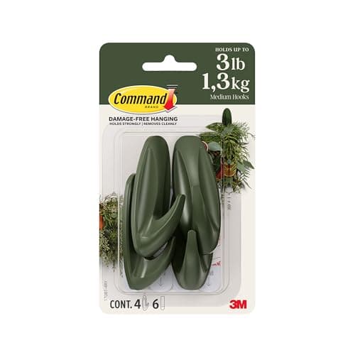 Image of Command Medium Designer Hooks, Rosemary Green, 4 Hooks, 6 Strips, Damage-Free Hanging with Adhesive, No Tools Great for Hanging Home Decor, Holds up to 1.3kg
