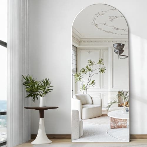 Image of Elemango 165x60cm Arched Floor Mirror Full Length Full Body Wall Mirror with Aluminum Frame, Arched-Top Full Dressing Mirrors Standing Hanging or Leaning, for Bedroom Living Room, Silver