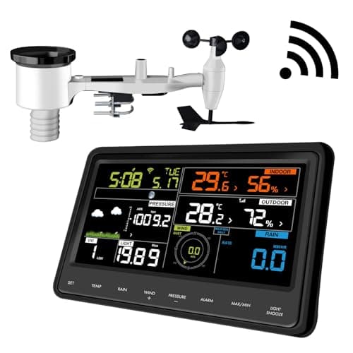 Image of Ecowitt Weather Stations WS2910, Professional Digital LCD WiFI Weather Station with Color Display, 7-in-1 Wireless Outdoor Solar Powered, Indoor 3-in-1 Built-in Sensor for Home Garden Farm