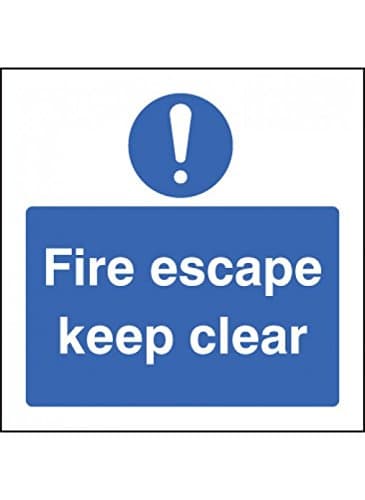 Image of Caledonia Signs 21631N Fire Escape Keep Clear Sign, Self Adhesive Vinyl, 400 mm x 400 mm