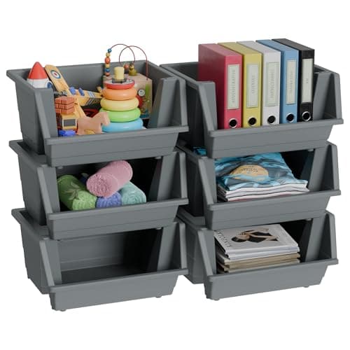 Image of Knight 40L Stackable Open Storage Boxes | Multi-Purpose Plastic Storage Containers for Home, Office & Garage | Storage Bins for Clothes,Toys, Tools & Household Storage | Grey - 6Pack.