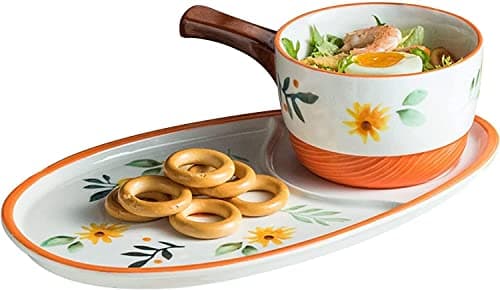 Image of Giant Breakfast Mugs,Salad Bowl,Ceramic Soup Cup,Unique Mug Container Coffee Tea Bowls, Cream & Saucers,Plates and Set for 1 Person, with Cracker Holder.-red (Color : Red)(Orange)
