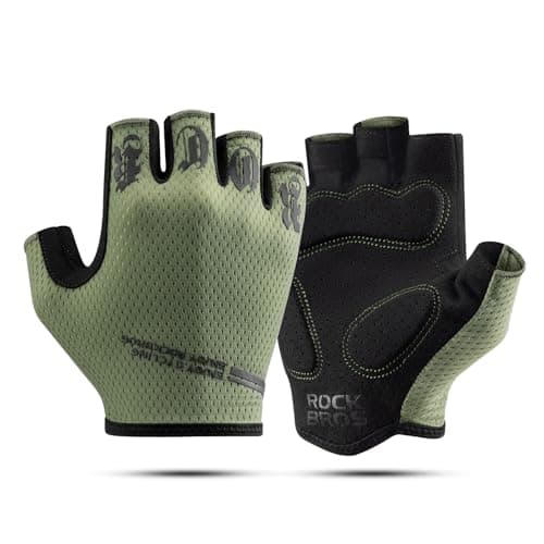 Image of ROCKBROS Fingerless Cycling Gloves Non Slip Shock-Absorbing, Half Finger Breathable Summer Short Gloves for Riding Fishing Gym Climbing, Bike Accessories for Men and Women Green L