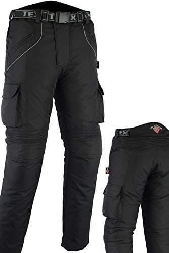 Image of Texpeed Mens All Black Waterproof Armoured Motorcycle Motorbike Biker Trousers/Pants With CE Armour (EN 1621-1) - 34W / 30L
