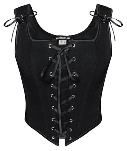 Image of SCARLET DARKNESS Women Renaissance Corset Top Vintage Lace Up Medival Peasant Vest for Corset Dress Black 18