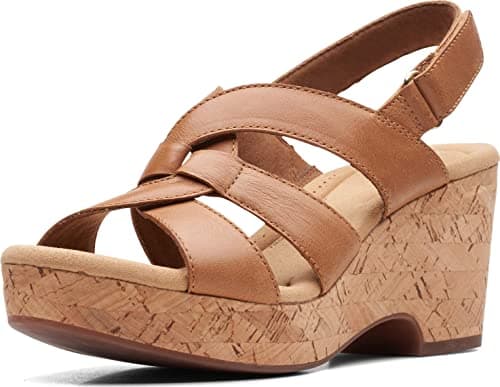 Image of Clarks Women's Giselle Beach Wedge Sandal, Tan Leather, 5 UK