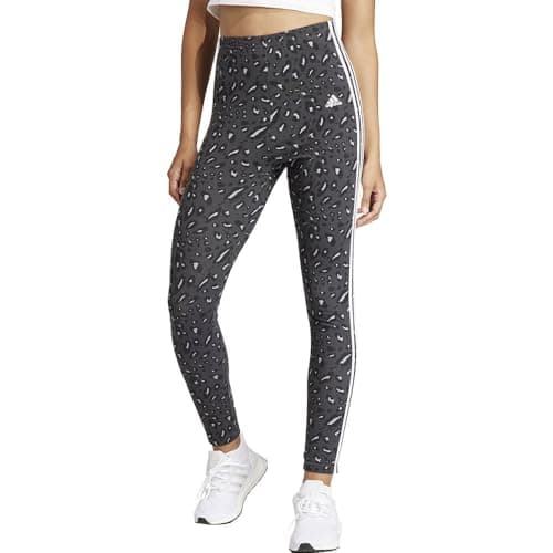 Image of adidas Women's Essentials 3-Stripes Animal Print Leggings, grey/carbon/black, XS