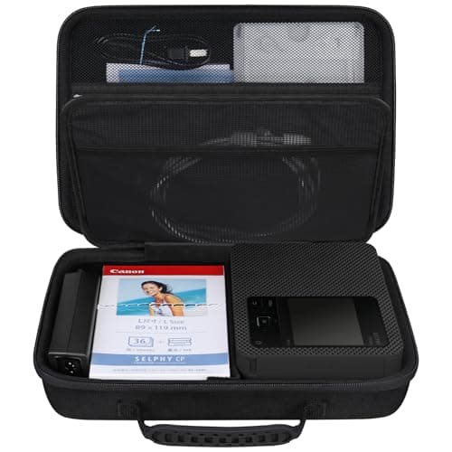 Image of BOVKE Carrying Case for Canon SELPHY CP1500 Compact Photo Printer, Portable Bluetooth Instant Print Camera Storage Holder Bag with Mesh Pocket for Canon Color Ink/Paper Set, Cables Accessories, Black