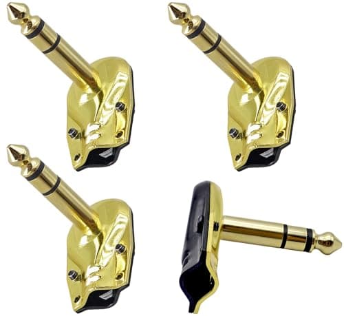 Image of zdyCGTime DIY Right Angle 6.35MM 1/4" Stereo Crab Shell Audio Plug, 90 Degree 1/4 inch Male TRS Pancake Style Plugs Connectors for Speaker,Bass,Amp,Microphone Electric Guitar Cable(4 pack/3 pole)