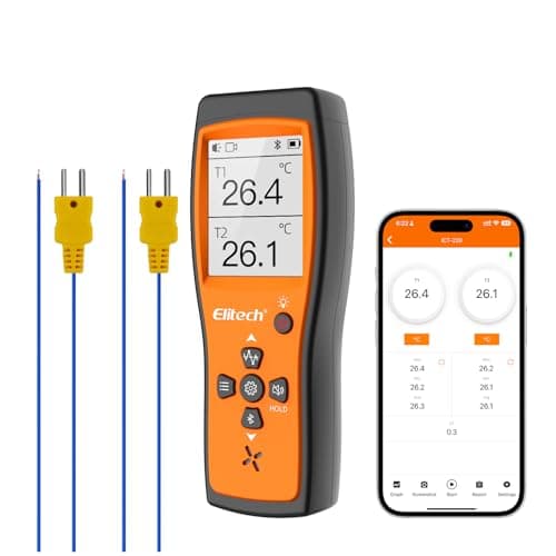 Image of Elitech Thermocouple Thermometer Data Logger Bluetooth Digital Dual Channel K-Type Thermometer with App Real-Time Alerts, 5000 Points Storage, ±0.5°C Accuracy for Cold Chain Lab, ICT-220