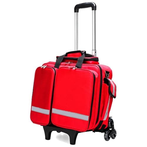 Image of Paramedics Medical Trolley Bag with Wheels - Large Capacity Waterproof First Aid Kit for Emergency First Responders - Durable Trauma Bag on Wheels