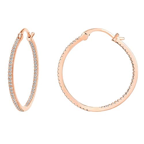 Image of PAVOI 14K Gold Plated 925 Sterling Silver Post Cubic Zirconia Hoop Earrings | Large Rose Gold Hoops