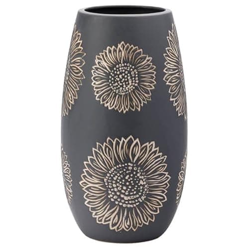 Image of English Tableware Company Artisan Flower Wax Resist Vase, Earthenware, 10.5cm x 25cm, Sunflower Design