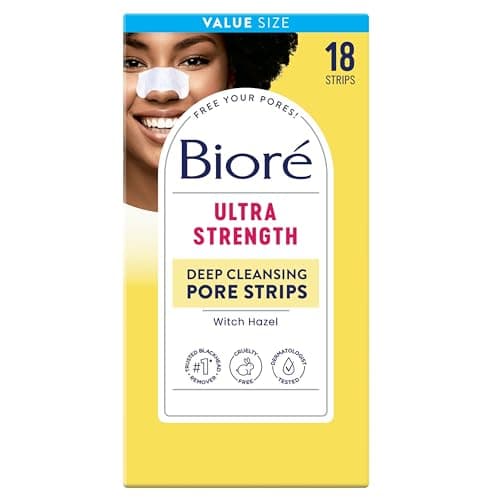 Image of Bioré Witch Hazel Ultra Cleansing Pore Strips, 18 Nose Strips, Clears Pores up to 2x More than Original Pore Strips, features C-Bond Technology, Oil-Free, Non-Comedogenic Use
