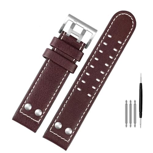 Image of FFHAO For Hamilton Khaki aviation Watch H77616533 H70615733 Watch Strap Genuine Leather jazz field Men WatchBand 20 22 Military Style (Color : B Dark brown silver, Size : 22mm)