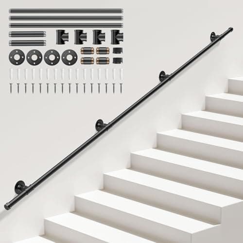 Image of Handrails for Stairs, Sunowl 3M Stair Handrail for Indoor Outdoor, Safety Wall Mounted Hand Rails Non-Slip Industrial Wrought Iron Banister Handrail for Elderly Kids Disabled
