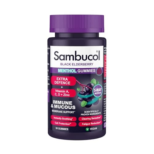 Image of Sambucol Natural Black Elderberry Extra Defence Menthol Gummies |Vitamin A | Vitamin C | Vitamin D | Zinc |Advanced Immune Support Supplement| 30 Gummies