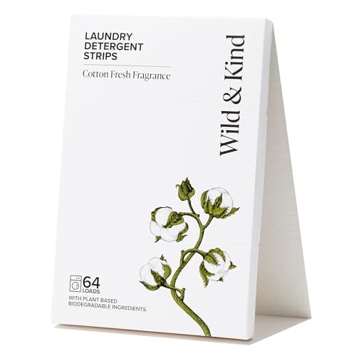 Image of Wild & Kind Laundry Detergent Strips Sheets 64 loads Eco Ultra-Concentrated Non-Bio Cotton Fresh Scent for Machine and Hand Washing