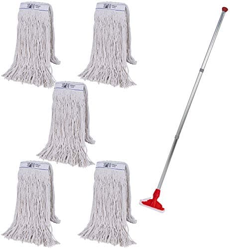Image of Abbey Heavy Duty Professional Kentucky Mop with 5 Heads (450g) - Industrial Color-Coded Holder for Cross-Contamination Prevention - Commercial Hard Floor Cleaning