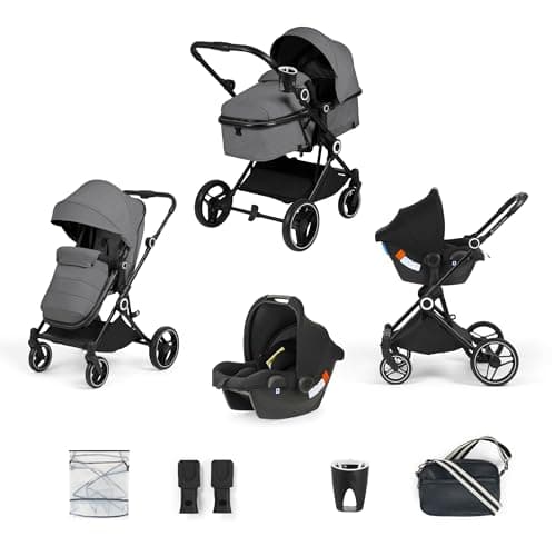Image of Ickle Bubba Atom 3 in 1 Travel System with Astral Car Seat, Lightweight Pram & Pushchair from Birth to 22kg, Compact Fold Travel System, Graphite Grey
