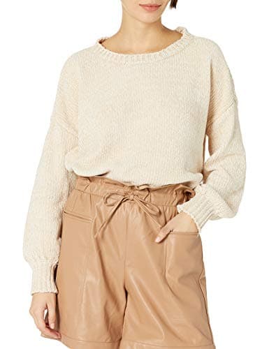 Image of KENDALL + KYLIE Women's Balloon Sleeve Crew Neck Sweater - Amazon Exclusive, Sand, Medium