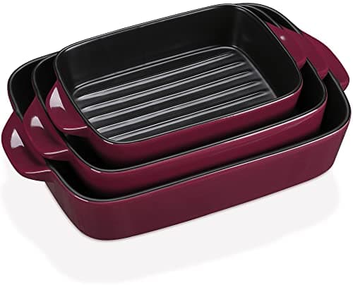 Image of MALACASA, Series Bake.Bake, Ceramic Rectangular Baking Dish Set of 3 (7.5''/9''/10.5''), Stoneware Table Baking Dish with Handles Ideal for Lasagne/Pie/Casserole/Tapas, Red