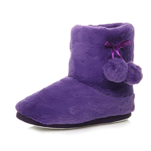 Image of AJVANI winter slipper pom pom faux fur lined knitted ankle boots size 9 42