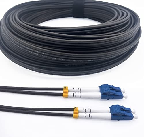Image of Elfcam® - 25m/82ft Outdoor and Indoor Shielded Armored Fiber Optic Cable LC/UPC to LC/UPC OS2 Singlemode Duplex 9/125μm LSZH, Black 25 Meters
