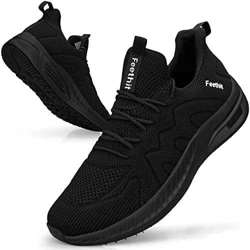 Image of Feethit Trainers Men Running Shoes Tennis Sports Training Walking Gym Athletic Fitness Fashion Sneakers Trainers for Men Breathable Lightweight Comfortable Outdoor Flat Shoes for Jogging All Black UK7