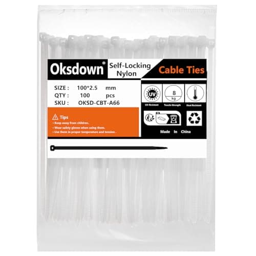 Image of Oksdown 100 Pack White Plastic Cable Ties 100mm×2.5mm Small Nylon Zip Ties Premium Self Locking 4 inch Mini Tie Wraps