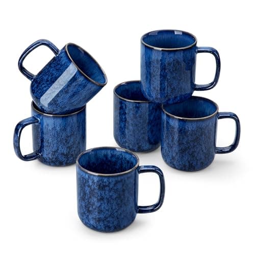 Image of vancasso Starry Coffee Mugs Set of 6, 12oz/360ml Stoneware Coffee Mug with Handle, Tea Cups for Cocoa Milk, Microwave & Dishwasher Safe, Blue