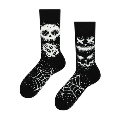 Image of Ro Rox Gothic Socks Skeleton Skull Bat Pumpkin Voodoo Halloween Unisex, Black Skull, One Size