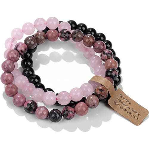 Image of SAIBANGZI Beaded Bracelets for Women - Natural Stone Crystal Stretch Bracelets, Elegant Fossil Design, Handmade Jewelry, Ideal Gifts for Her