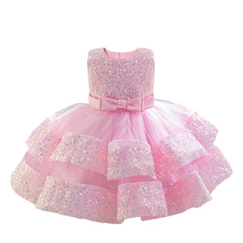 Image of Miipat Baby Girl Dress Sequin Princess Dress Toddler Formal Birthday Party Wedding Pageant Gown Girls Dresses（PeachPink 120 4-5 Years