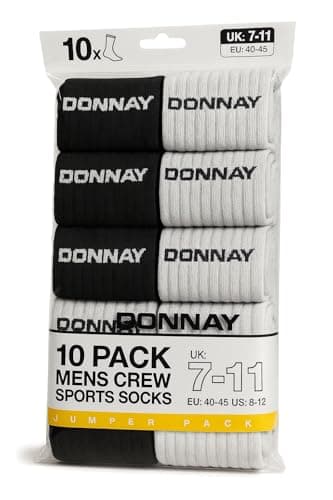 Image of FORCEMAN Donnay Men’s Crew Sports Socks 10 Pack (UK 7–11 | EU 40–45 | US 8–12) – Soft Cotton Blend, Ribbed Support, Reinforced Heel & Toe (UK, Numeric, 7, 11, Regular, Regular, Black,Grey,White)