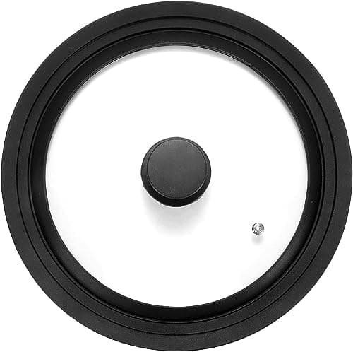 Image of Universal Lid for Pots, Pans and Skillets Fits 24cm, 26cm & 28cm Diameter Cookware - Frying Pan Cover Universal Glass Lid with Heat Resistant Silicone Rim ＆ Tempered Glass