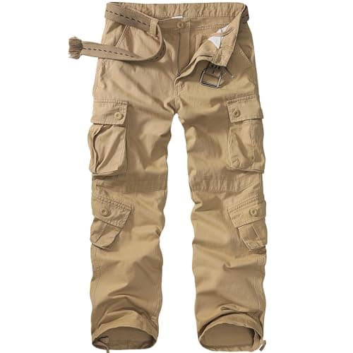 Image of Jessie Kidden Men's Cargo Combat Work Multi-Pocket Pants with 8 Pockets,Casual Trousers #7533 Khaki-36